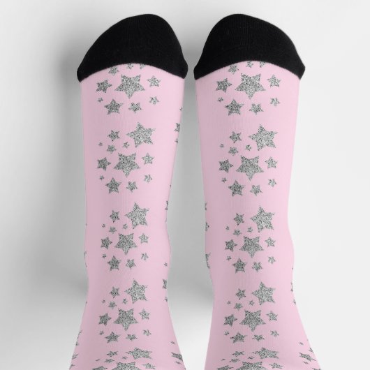Silber Glitzer Glitzern Sternmuster hellrosa Socken (Oben)