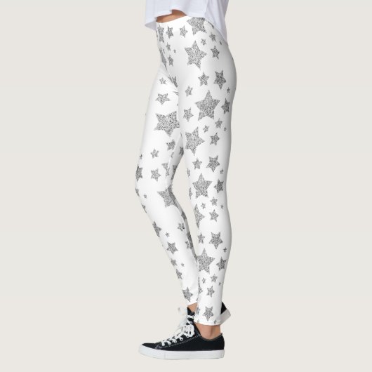 Silber Glitzer Glitzern Sternmuster weiß Leggings (Links)