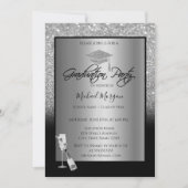 Silber-Glitzer-Graduierungskappe, Wein, Abschluss  Einladung (Vorderseite)