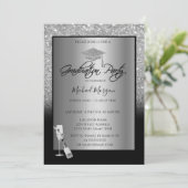 Silber-Glitzer-Graduierungskappe, Wein, Abschluss  Einladung (Stehend Vorderseite)