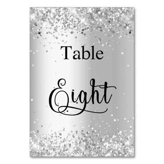 Silber-Glitzer-Kalligrafie-Tabelle 8 Tischnummer (Rückseite)