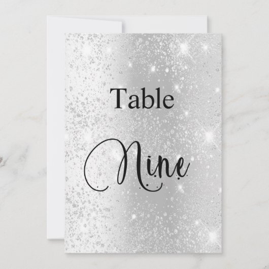 Silber-Glitzer-Kalligrafiestabelle 9 Einladung (Vorderseite)
