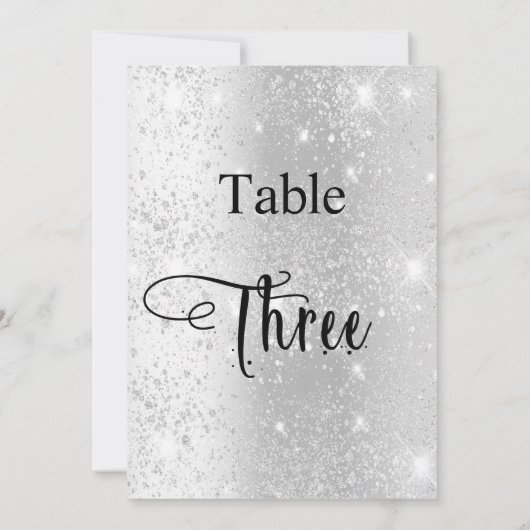Silber-Glitzer-Kalligrafiestabelle drei 3 Einladung (Rückseite)