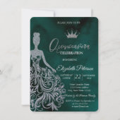 Silber Glitzer Kleid, Karo Grün Sweet 15 in Einladung (Vorderseite)
