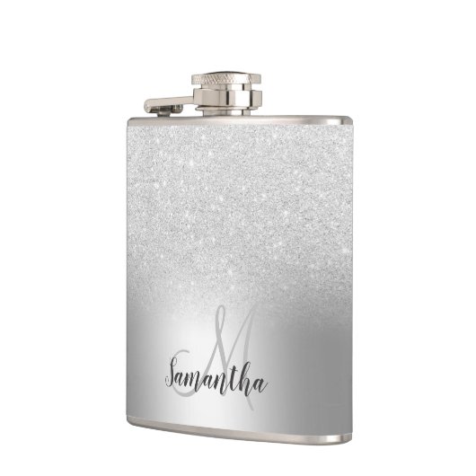 Silber-Glitzer-Monogramm Flachmann (Links)