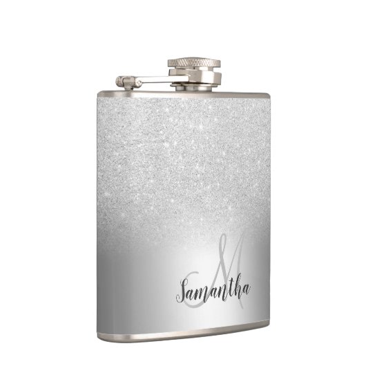 Silber-Glitzer-Monogramm Flachmann (Rechts)