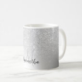 Silber-Glitzer-Monogramm Kaffeetasse (VorderseiteRechts)