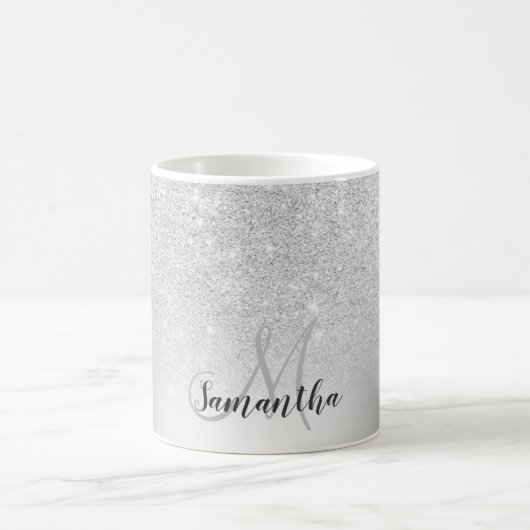 Silber-Glitzer-Monogramm Kaffeetasse (Mittel)