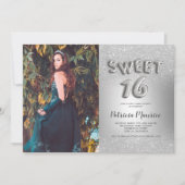 Silber Glitzer ombre Buchstaben Foto Folie süß 16 Einladung (Vorderseite)