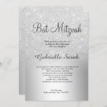 Silber Glitzer ombre Metallfolie Bat Mitzvah Einladung<br><div class="desc">Ein elegantes und luxuriöses silbernes Glitzer aus Metall-Folie mit eleganter Kalligraphie-Typografie für eine Bat Mitzvah-Einladung.</div>