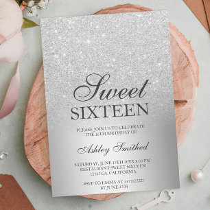 Silber Glitzer ombre Metallic chic Sweet 16 Einladung