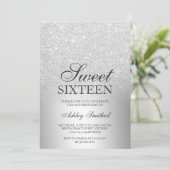 Silber Glitzer ombre Metallic chic Sweet 16 Einladung (Stehend Vorderseite)