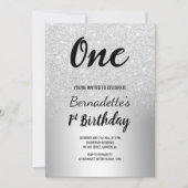 Silber Glitzer ombre metallic erster Geburtstag Einladung (Vorderseite)