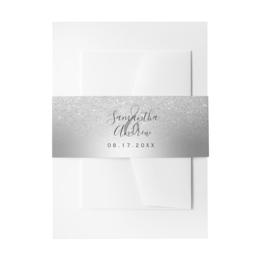 Silber Glitzer ombre metallische Folie Hochzeit Einladungsbanderole (Vorderseite Beispiel)
