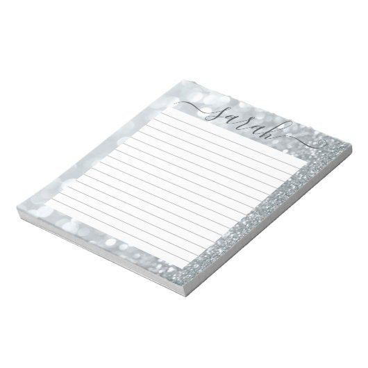 Silber Glitzer Personalisiert Notizblock (Rotiert)