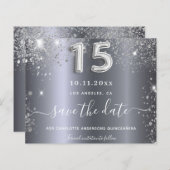 Silber-Glitzer Quinceanera Save the Date (Vorne/Hinten)