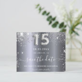 Silber-Glitzer Quinceanera Save the Date (Stehend Vorderseite)