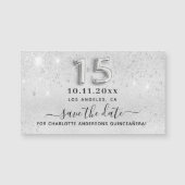 Silber-Glitzer Quinceanera Speichern Sie den Datum Magnetkarte (Vorderseite)