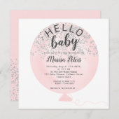 Silber Glitzer Rosa Ballon Babydusche Einladung (Vorne/Hinten)