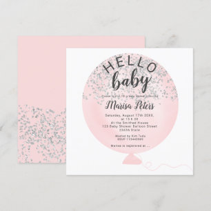 Silber Glitzer Rosa Ballon Babydusche Einladung