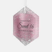 Silber Glitzer Rosa Foil Sweet 16 Ornament Aus Glas (Vorderseite Links)