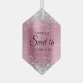Silber Glitzer Rosa Foil Sweet 16 Ornament Aus Glas (Vorderseite Rechts)