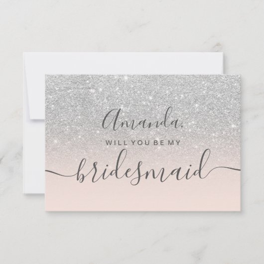 Silber Glitzer rosa Ober Drehbuch meine Brautmeist Einladung (Vorderseite)