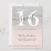 Silber Glitzer rot rosa ombre Girly Sweet 16 Einladung (Vorderseite)