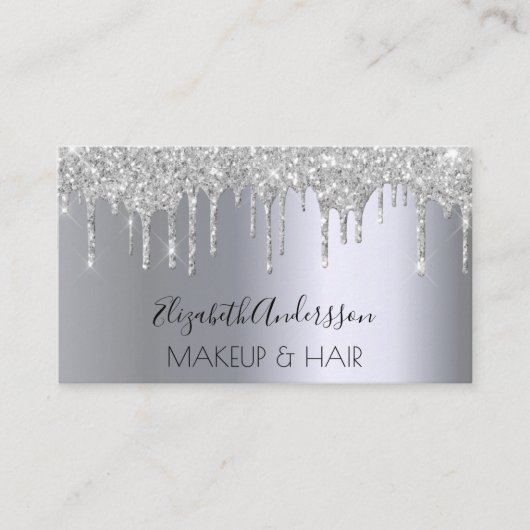 Silber-Glitzer-Tropfen machen Haare Visitenkarte (Vorderseite)