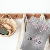 Silber-Glitzer-Tropfen Metall-Rosa-Monogramm Golfhandtuch