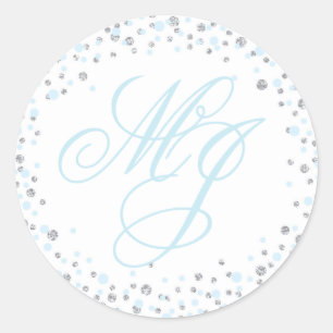 Silber-Glitzer und Blauer Sprinkfarben-Monogramm-E Runder Aufkleber