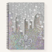 Silber-Glitzer und Diamanten auf Regenbogen-Glitze Notizblock (Vorderseite)