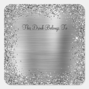 Silber Glitzer und Foil dieses Getränk gehört zu Quadratischer Aufkleber
