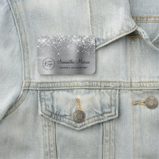 Silber-Glitzer und Folien mit Logo Namensschild (Beispiel)