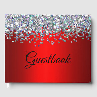 Silber-Glitzer und Metallic Red Gästebuch