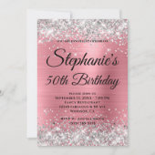 Silber-Glitzer und rosafarbene Extravagante Monogr Einladung (Vorderseite)