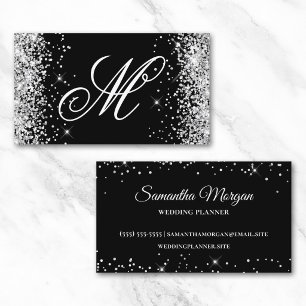 Silber Glitzer und Schwarz Extravagant Mit Monogra Visitenkarte