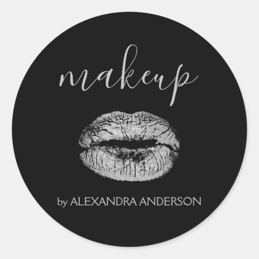Silber-Glitzer und Sparkle-Lipstick-Makeup Runder Aufkleber (Vorderseite)