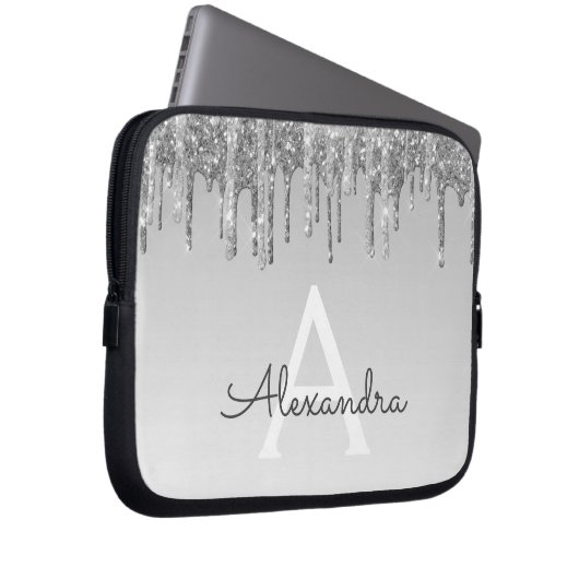 Silber-Glitzer und Sparklogramm Laptopschutzhülle (Vorne Rechts)