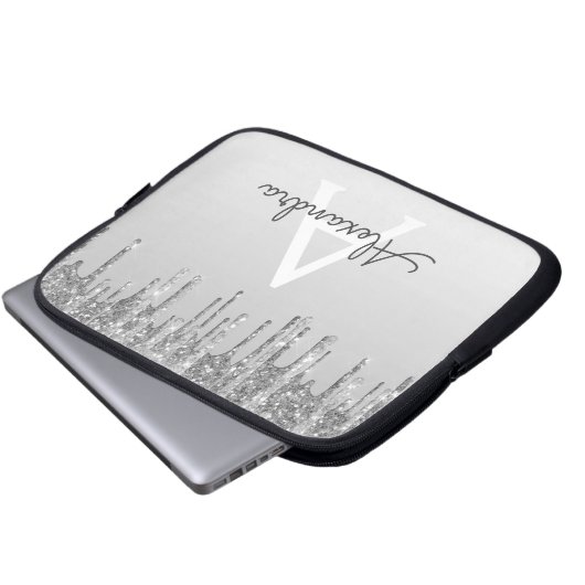 Silber-Glitzer und Sparklogramm Laptopschutzhülle (Vorne Knopf)