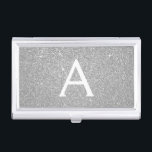 Silber-Glitzer und Sparklogramm Visitenkarten Dose<br><div class="desc">Silver Imitats Glitzer und sparkle Elegant Monogram Business Card Holder. Dieser Visitenkartenhalter kann so angepasst werden,  dass er Ihren Vor- und Erstnamen einbezieht.</div>