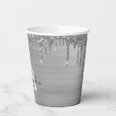 Silber-Glitzer- und Sparkronen-Monogramm-Papiergru Pappbecher (Links)