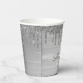 Silber-Glitzer- und Sparkronen-Monogramm-Papiergru Pappbecher (Rechts)