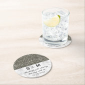 Silber-Glitzer- und Weißmarmor-Hochzeitsmonogramm Runder Pappuntersetzer (Vor Ort)