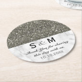 Silber-Glitzer- und Weißmarmor-Hochzeitsmonogramm Runder Pappuntersetzer (Angewinkelt)