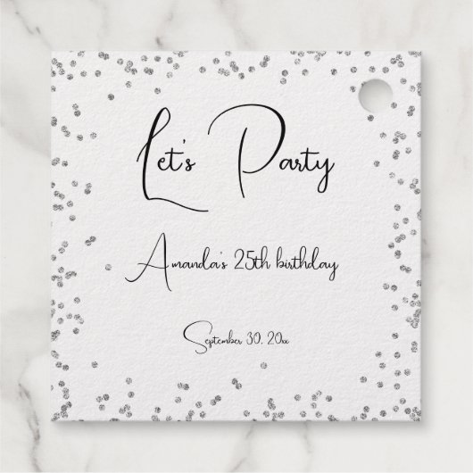 Silber Glitzern vollständig anpassbar Let's Party Geschenkanhänger (Rückseite)