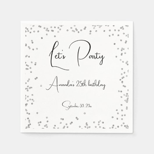 Silber Glitzern vollständig anpassbar Let's Party Serviette (Vorderseite)