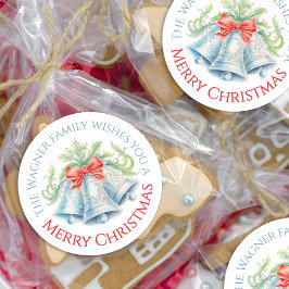 Silber Glocken Aquarellenbogen Frohe Weihnachten Runder Aufkleber