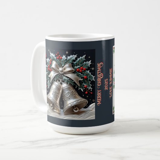 Silber Glocken und Heiligabend anpassbar Kaffeetasse (Vorderseite Links)