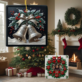 Silber Glocken und Heiligabend anpassbar Keramikornament